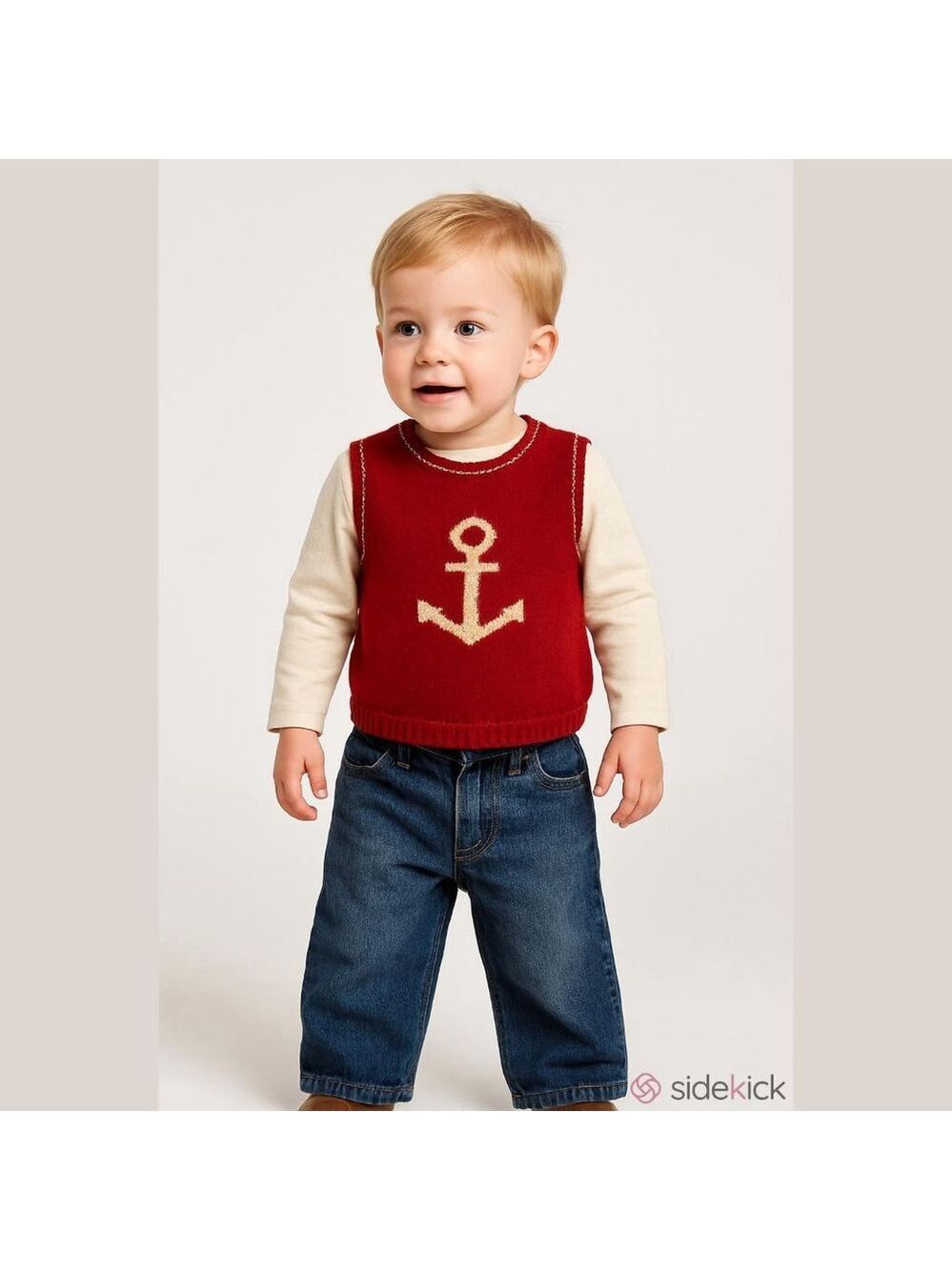 Red Anchor Knit Vest & Jeans Set 24M